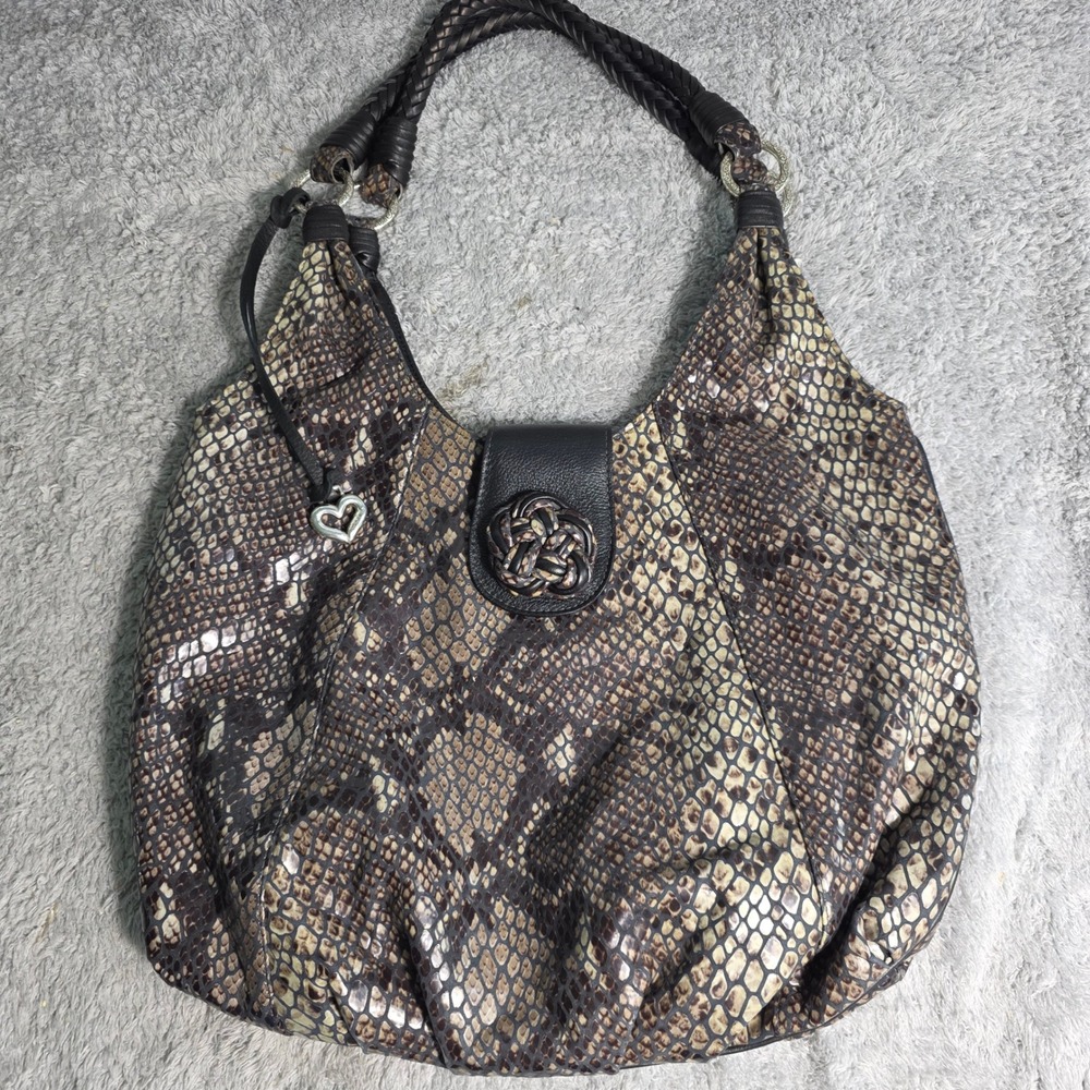 Brighton Hobo Shoulder Bag Snakeskin Print Braided Strap Womens‎ Large PRISTINE